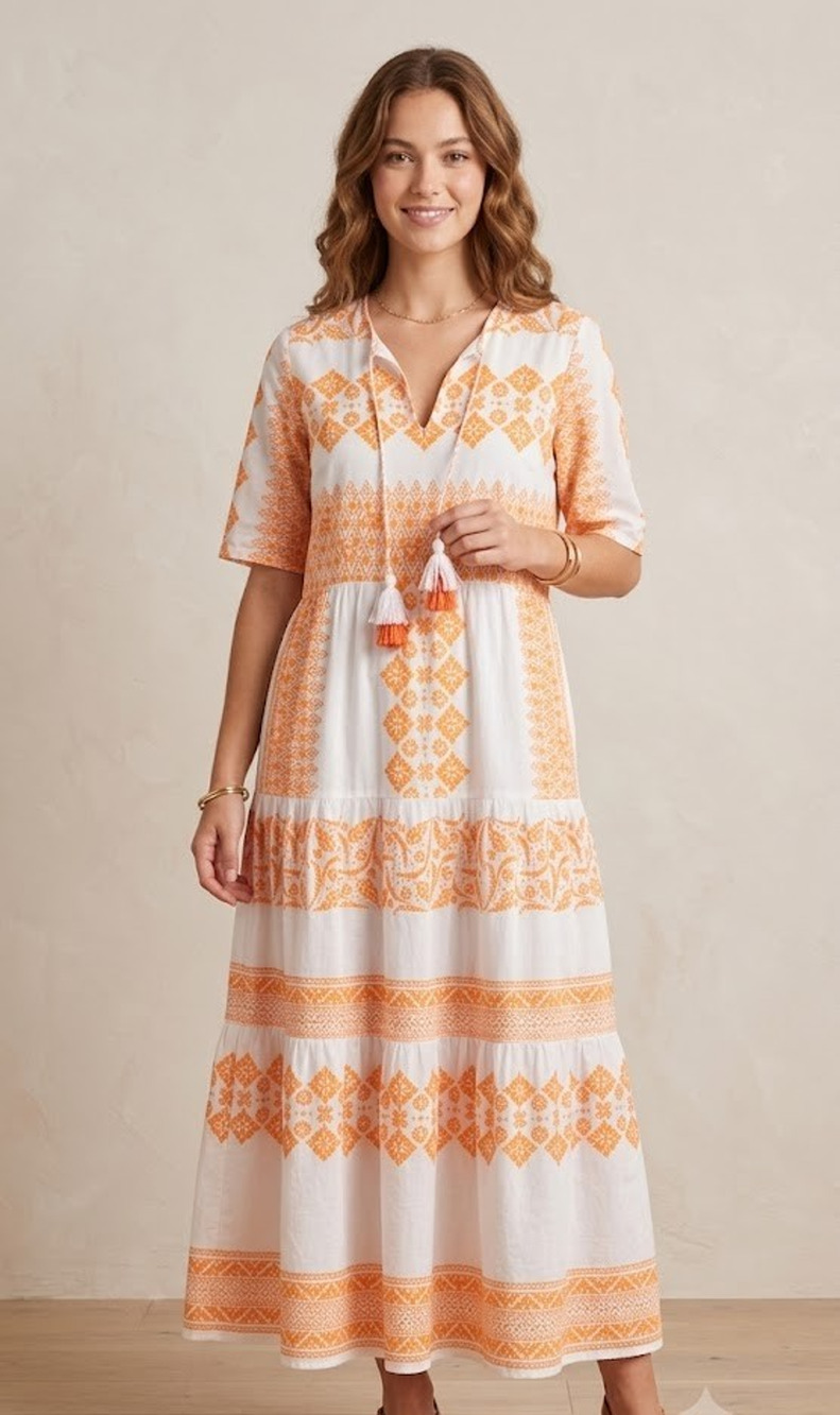 Hale Bob Taliah Long Dress Orange White Small New